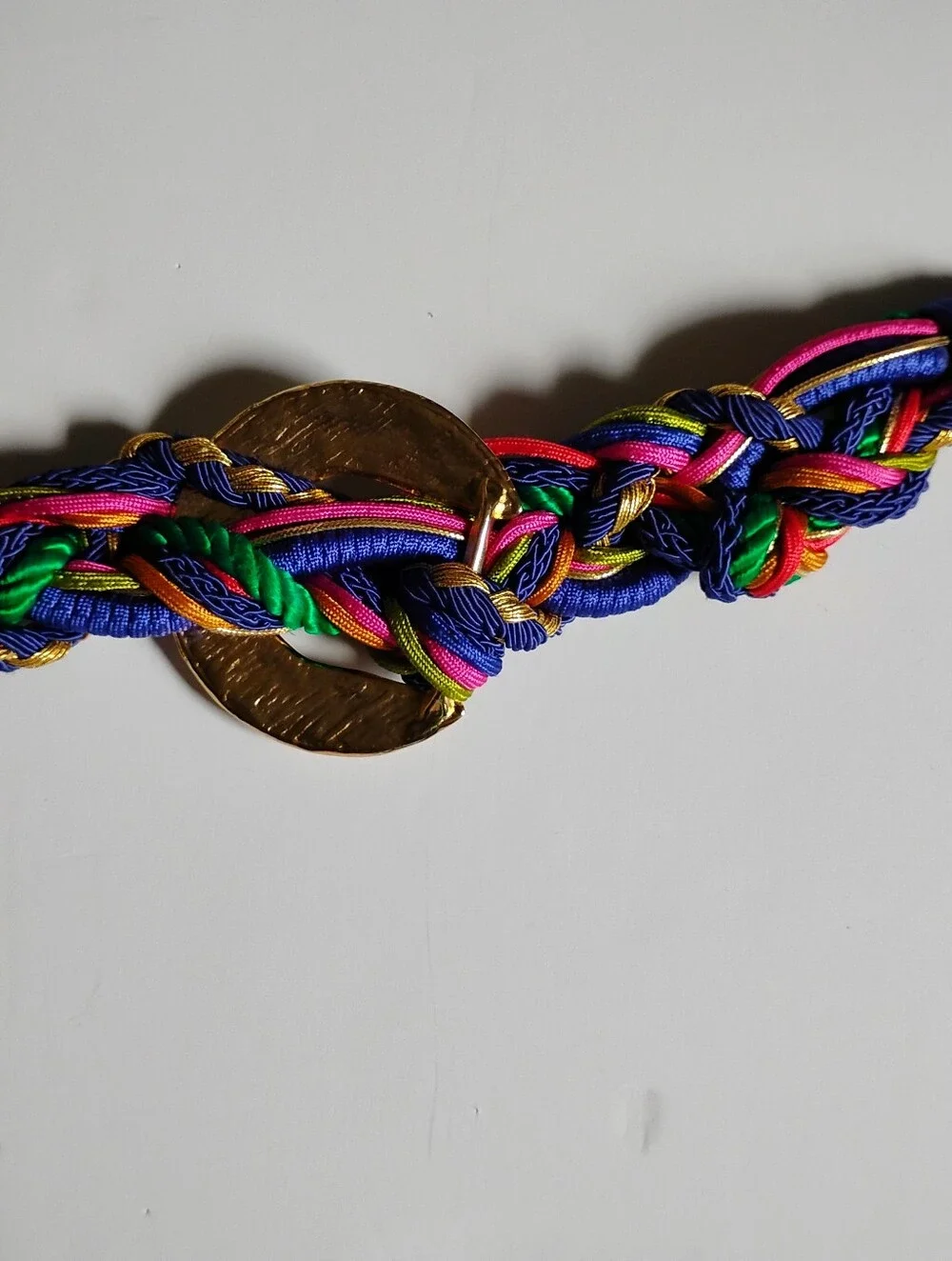 1980's Braided Mixed Media Belt Purple Gold Colorful Adjustable Sizes